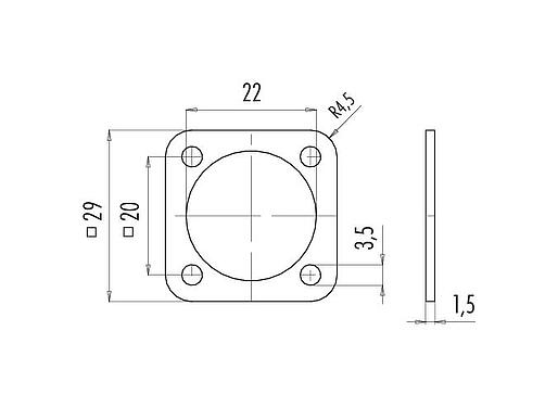 Scale drawing 16 8091 000 - M12-A/B/D/K/L/S/T/US/X - Seal for square flange plug, plastic