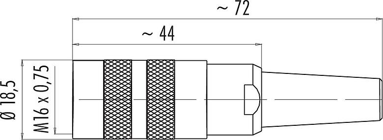 Dibujo a escala M16 Conector de cable hembra, Número de contactos: 19 (19-a), 4,0-6,0 mm, blindable, soldadura, IP40