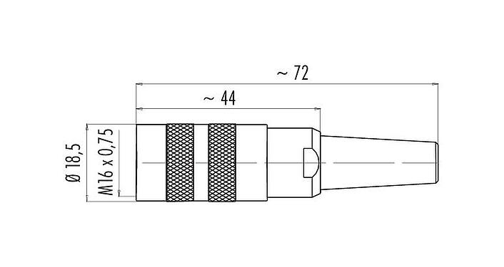 Scale drawing M16 Female cable connector, Contacts: 7 (07-b), 4.0-6.0 mm, shieldable, solder, IP40
