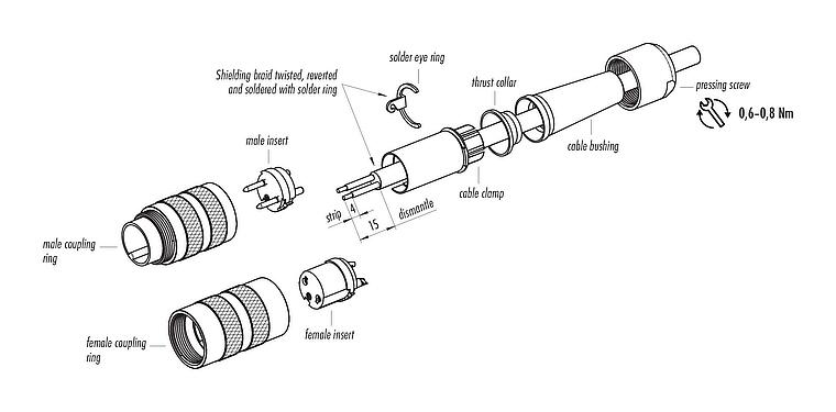Assembly instructions M16 Male cable connector, Contacts: 2 (02-a), 4.0-6.0 mm, shieldable, solder, IP40