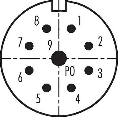 Contact arrangement (Plug-in side) M23 Square male panel mount connector, Contacts: 9, unshielded, solder, IP67, M2 (4x), Rear mounting