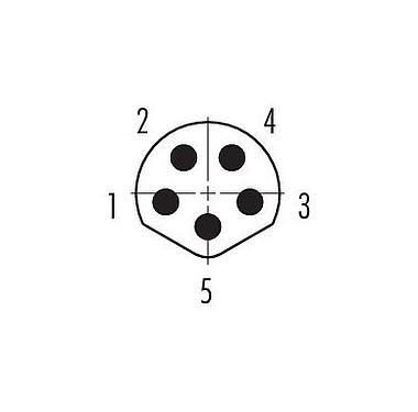Contact arrangement (Plug-in side) 86 6319 1120 00005 - M8 Male panel mount connector, Contacts: 5, shieldable, THT, IP67, UL 2238, rear mounting
