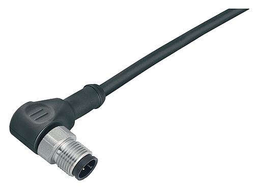 Illustration M12 Male angled connector, Contacts: 5, unshielded, moulded on the cable, IP67/IP69K, UL 2238, PUR, black, 5 x 0.34 mm², stainless steel, 2 m