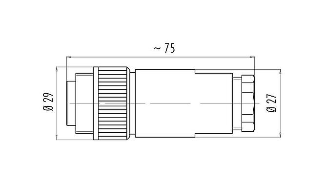 Dibujo a escala RD24 Conector de cable macho, Número de contactos: 6+PE, 10,0-12,0 mm, sin blindaje, crimpado (los contactos de crimpado deben pedirse por separado), IP67, UL, ESTI+, VDE, PG 13,5
