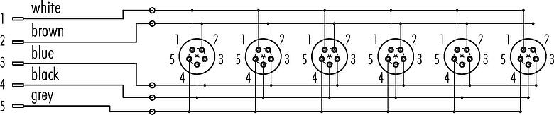 Diseño del cable Snap-In Distribuidor de 6 vías, Número de contactos: 5, sin blindaje, enchufable, IP67