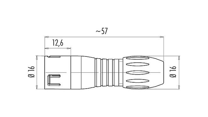 Dibujo a escala Snap-In Conector de cable macho, Número de contactos: 8, 2,5-4,0 mm, sin blindaje, soldadura, IP67, UL 2238, VDE
