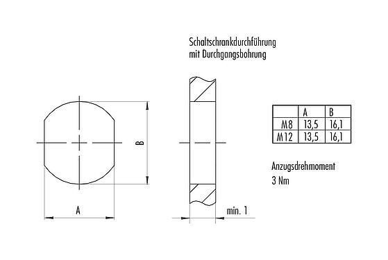 Instructions de montage / Découpe du panneau M12 Traversée de panneau, Contacts: 12, 2,5-4,0 mm, blindé, souder, IP40, Montage mural arrière