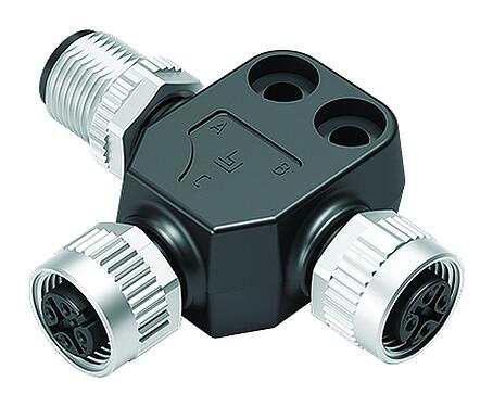 Illustration M12 Twin distributors, T-distributor, male connector - 2 female connector, Contacts: 5, unshielded, pluggable, IP68, UL 2238