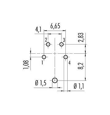 Conductor layout M16 Female panel mount connector, Contacts: 4 (04-a), shieldable, THT, IP40, M18x0,75, Rear mounting