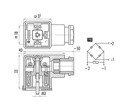 Pin assignment plans Female power connector, Contacts: 2+PE, 6.0-8.0 mm, unshielded, screw clamp, IP40 without seal, PG 9, Circuit P10