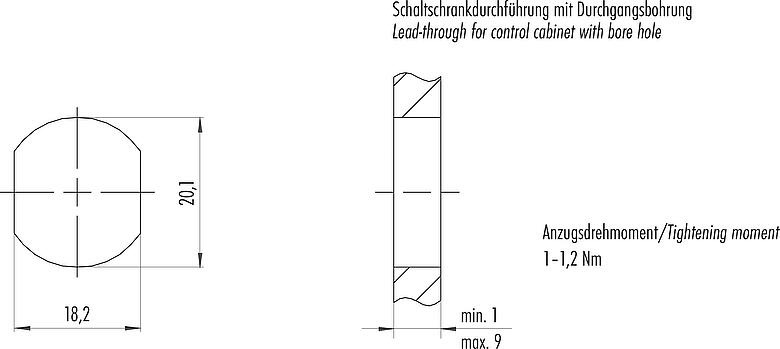 Instructions de montage / Découpe du panneau M12 Traversée de panneau, Contacts: 4, blindé, enfichable, IP67, UL 2238, Montage mural arrière