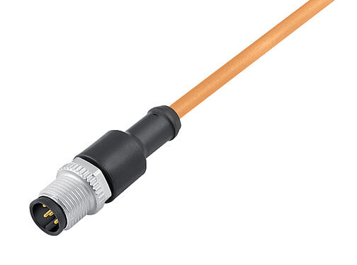 Illustration 77 3429 0000 80005-1000 - M12 Male cable connector, Contacts: 5, unshielded, moulded on the cable, IP68, UL, PUR, orange, 5 x 0.34 mm², for welding applications, 10 m