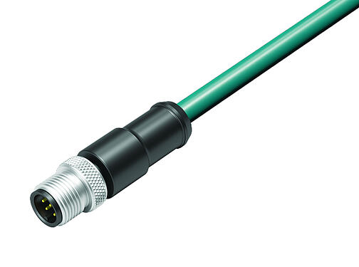 Illustration 77 3529 0000 34708-0100 - M12 Male cable connector, Contacts: 8, shielded, moulded on the cable, IP67, Ethernet CAT5e, TPE, blue/green, 4 x 2 x AWG 24, 1 m