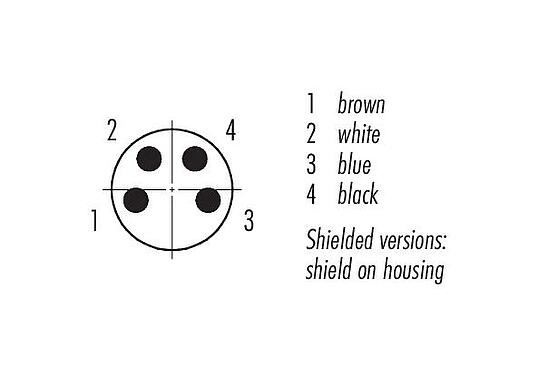 Disposition des contacts (Côté plug-in) M8 Connecteur mâle, Contacts: 4, blindé, surmoulé sur le câble, IP67, UL 2238, PVC, gris, 4 x 0,34 mm², 5 m