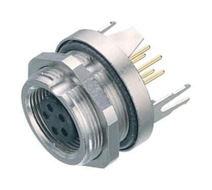 3D View 09 0412 30 04 - M9 IP67 Female panel mount connector, Contacts: 4, shieldable, THT, IP67, front fastened