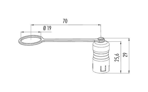 Dibujo a escala Tapa protectora, IP67, con correa de sujeción