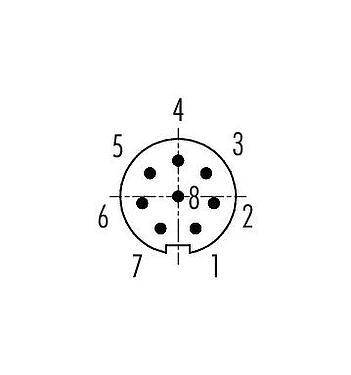 Disposition des contacts (Côté plug-in) 09 0481 22 08 - M9 Embase mâle, Contacts: 8, non blindé, THT, IP40