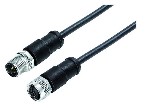 Illustration M12 Male cable connector - female cable connector, Contacts: 4, unshielded, moulded on the cable, IP68, PUR, black, 4 x 1.50 mm², 5 m