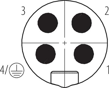 Disposition des contacts (Côté plug-in) 7/8" Connecteur mâle, Contacts: 3+PE, 12,0-14,0 mm, non blindé, pince à visser, IP67, UL 2238, VDE