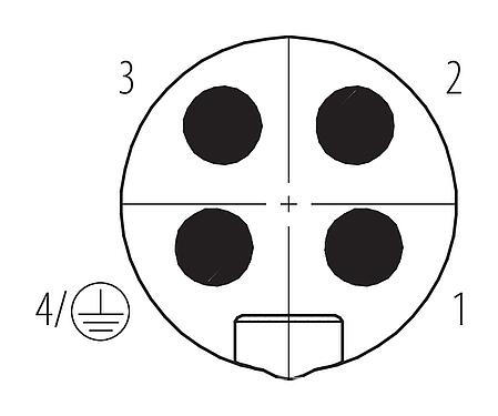 Disposition des contacts (Côté plug-in) 7/8" Embase mâle, Contacts: 4, non blindé, THT, IP68, UL 2238, VDE, Montage mural arrière, coulé