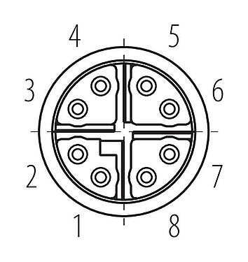 Disposition des contacts (Côté plug-in) M12 Embase femelle, Contacts: 8, blindable, THT, IP67, UL, M12x1,0, Montage mural arrière