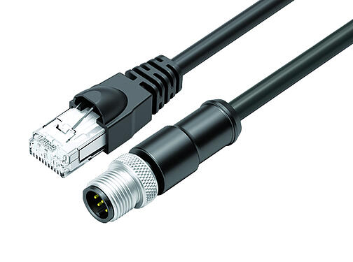 3D View 77 9753 3529 64708-0500 - M12-A Connecting cable male cable connector - RJ45 connector, Contacts: 8, shielded, molded/crimp, IP67, Ethernet CAT5e, TPE, black, 4 x 2 x AWG 24, 5 m