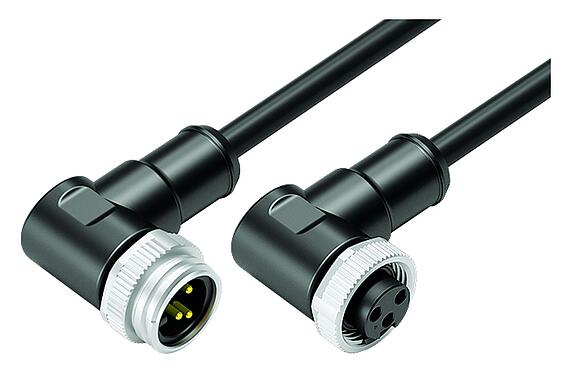 Ilustración 7/8" Cable de conexión conector macho en ángulo - conector hembra en ángulo, Número de contactos: 2+PE, sin blindaje, moldeado en el cable, IP68, UL 2238, PUR, negro, 3 x 1,50 mm², 2 m