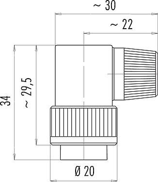 Dessin coté Baïonnette Connecteur mâle coudé, Contacts: 5, 4,0-6,0 mm, non blindé, souder, IP40