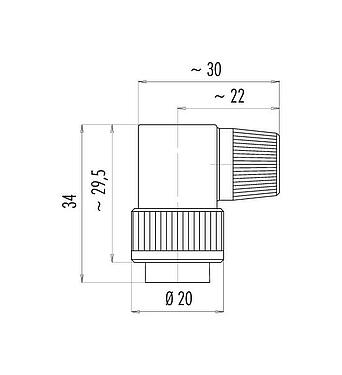 Dibujo a escala Bayoneta Conector macho en ángulo, Número de contactos: 5, 4,0-6,0 mm, sin blindaje, soldadura, IP40
