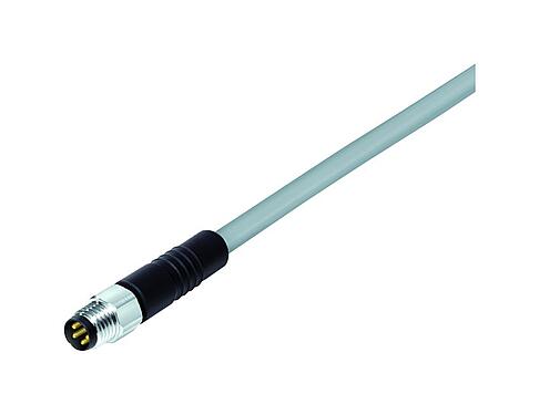 Illustration 77 3705 0000 20004-0500 - M8 Male cable connector, Contacts: 4, unshielded, moulded on the cable, IP67/IP69K, UL, PVC, grey, 4 x 0.34 mm², stainless steel, 5 m