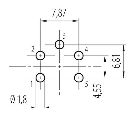 Disposition du conducteur 7/8" Embase mâle, Contacts: 4+PE, non blindé, THT, IP68, UL 2238, VDE, Montage frontal, coulé