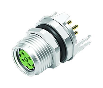Illustration M8 Female panel mount connector, Contacts: 4, shieldable, THT, IP67, M8x1.0, Rear mounting