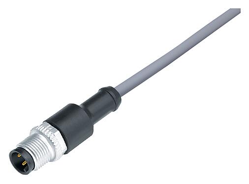 Illustration 77 4429 0000 20003-0500 - M12 Connecteur mâle, Contacts: 3, non blindé, surmoulé sur le câble, IP69K, UL, PVC, gris, 3 x 0,34 mm², 5 m