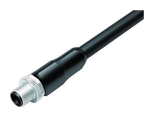 Ilustración M12 Conector de cable macho, Número de contactos: 4+PE, sin blindaje, moldeado en el cable, IP68, UL 2238, PUR, negro, 5 x 1,50 mm², 5 m