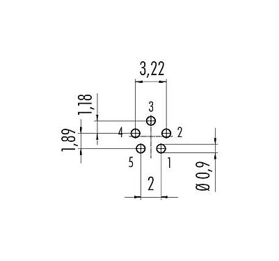 Conductor layout 09 0097 20 05 - M9 Male panel mount connector, Contacts: 5, unshielded, THT, IP40