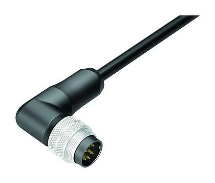 Illustration M16 Male angled connector, Contacts: 8, shielded, moulded on the cable, IP67, PUR, black, 8 x 0.25 mm², 5 m