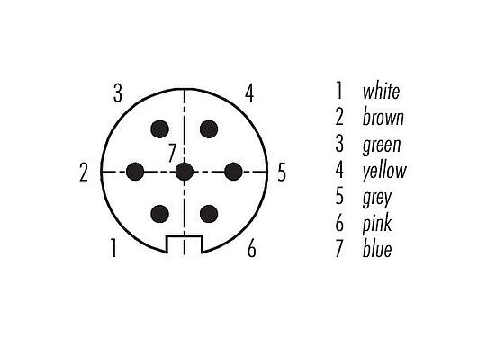 Contact arrangement (Plug-in side) M16 Male panel mount connector, Contacts: 7 (07-a), unshielded, single wires, IP40, M18x0,75, Front mounting
