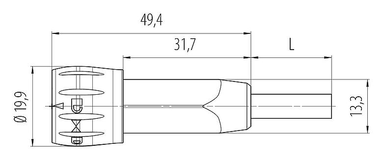 Dibujo a escala Bayoneta Conector de cable macho, Número de contactos: 8, sin blindaje, soldadura, IP67, PUR, negro, 8 x 0,25 mm², 5 m