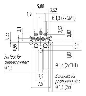 Disposición del conductor M12 Enchufe integrado, Número de contactos: 2+7, soldadura, IP67 enchufado y bloqueado, Montaje frontal