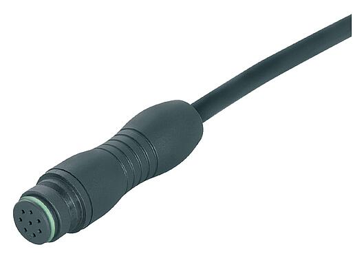 Illustration Snap-In Female cable connector, Contacts: 5, unshielded, moulded on the cable, IP67, UL 2238, PUR, black, 5 x 0.75 mm², 2 m