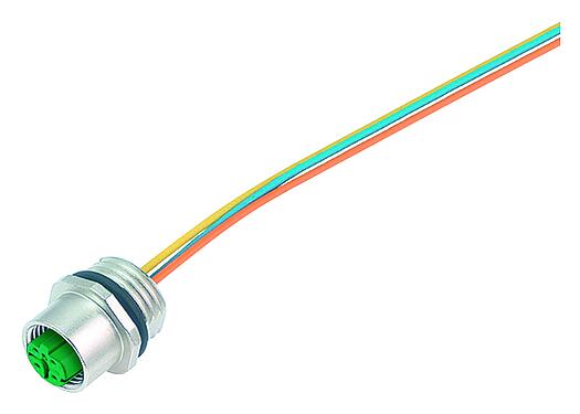 Illustration M12 Embase femelle, Contacts: 4, non blindé, fils, IP67, UL 2238, M16x1,5, Montage frontal