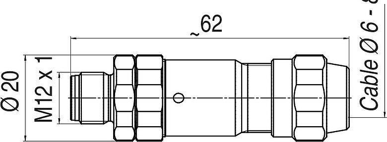 Dessin coté M12 Connecteur mâle, Contacts: 4, 3,0-5,5 mm, blindable, pince à visser, IP68/IP69K, UL 2238, Ecolab, Acier inoxydable, avec anneau de protection