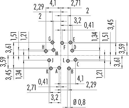 Conductor layout M16 Female panel mount connector, Contacts: 12 (12-a), unshielded, THT, IP40, M18x0,75, Rear mounting