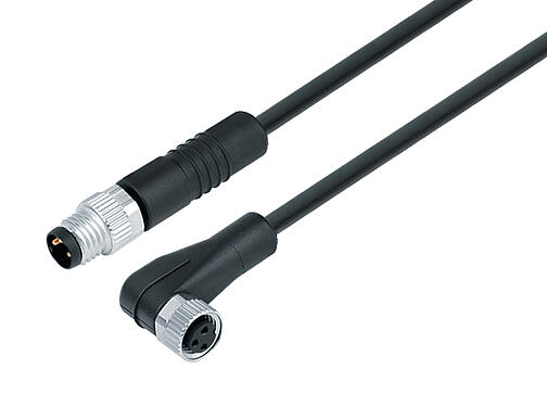Vue 3D 77 3408 3405 50006-0300 - M8 Câble de raccordement connecteur mâle - connecteur d‘angle femelle, Contacts: 6, non blindé, surmoulé sur le câble, IP67, UL, PUR, noir, 6 x 0,25 mm², 3 m