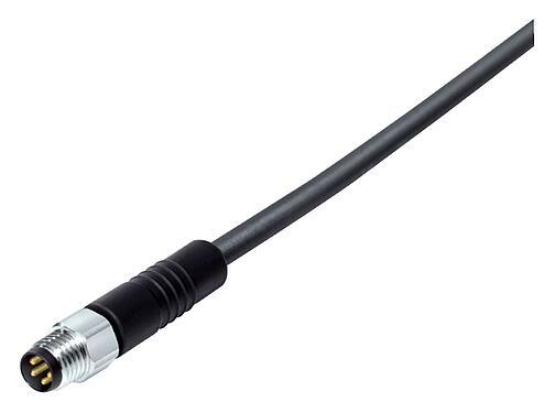 Illustration M8 Connecteur mâle, Contacts: 6, non blindé, surmoulé sur le câble, IP67/IP69K, UL 2238, PUR, noir, 6 x 0,25 mm², Acier inoxydable, 5 m