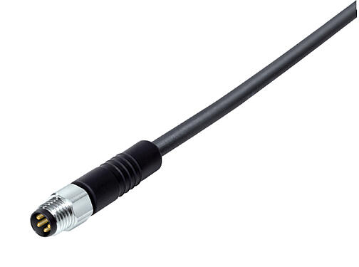 Illustration 77 3705 0000 50008-0200 - M8 Male cable connector, Contacts: 8, unshielded, moulded on the cable, IP67, UL, PUR, black, 8 x 0.25 mm², stainless steel, 2 m