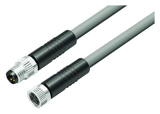 Illustration M8 Connecting cable male cable connector - female cable connector, Contacts: 4, unshielded, moulded on the cable, IP67/IP69K, UL 2238, PVC, grey, 4 x 0.34 mm², 0.3 m