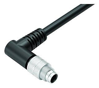 M9 Male angled connector, Contacts: 2, shielded, moulded on the cable, IP67, PUR, black, 5 x 0.25 mm², 2 m