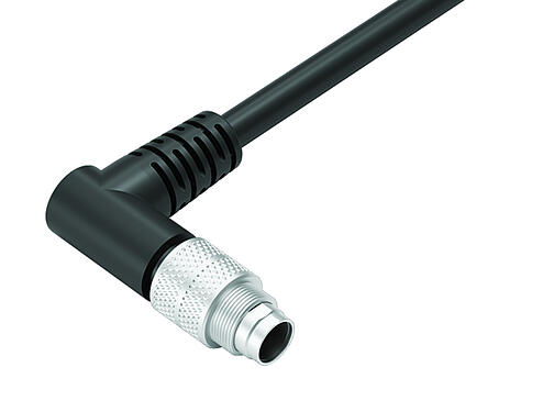 Illustration 79 1401 72 02 - M9 Male angled connector, Contacts: 2, shielded, moulded on the cable, IP67, PUR, black, 5 x 0.25 mm², 2 m