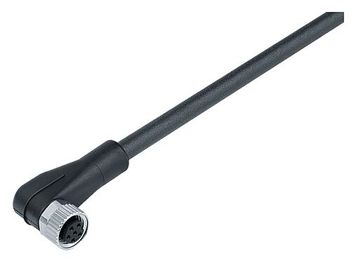 Illustration M8 Female angled connector, Contacts: 5, unshielded, moulded on the cable, IP67/IP69K, UL 2238, PUR, black, 5 x 0.34 mm², 2 m